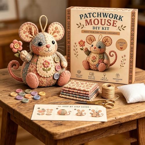 WWG Patchwork Mouse DIY Kit, Handmade Sewing Craft Set,Cute Mouse Ornament DIY Kit, Pre-Cut Floral Fabric Sewing Set with Tools & Stuffing, for Adults, Beginners,Gift for Birthdays, Holidays (Type A) - Image 2