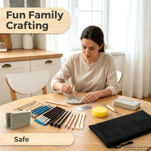 2.2LBs White Pottery Clay with 27 Pcs Clay Sculpting Tools,Natural Air Dry Clay Kit for Adults, Modeling Clay for Pottery, Ceramic Graving Pottery Wheel use for DIY Handicraft (White) - Image 6