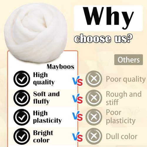 Mayboos 1.76oz Original White Natural Wool Roving, Needle Felting Wool - Image 6
