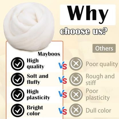 Mayboos 1.76oz Original White Natural Wool Roving, Needle Felting Wool - Image 6