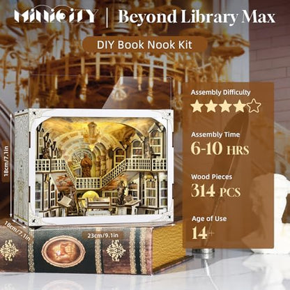MiniCity Library of Gods Book Nook Kit, DIY Wooden Bookshelf Model with LED - Image 3