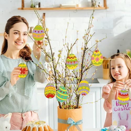 80PCS Wooden Easter Ornaments to Paint, 10 Styles DIY Blank Unfinished Wood Cutouts Ornament for Crafts Hanging Decorations, Egg Rabbit Bunny Butterfly Flower Happy Easter - Image 5