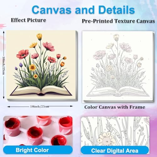Artunion Framed Paint by Numbers Kit for Adults Beginners & Kids Ages 8-12,Books Easy Paint by Number with Frame,Flower Paint by Numbers Kit on Canvas 10 * 10 Inch Without Easel - Image 3