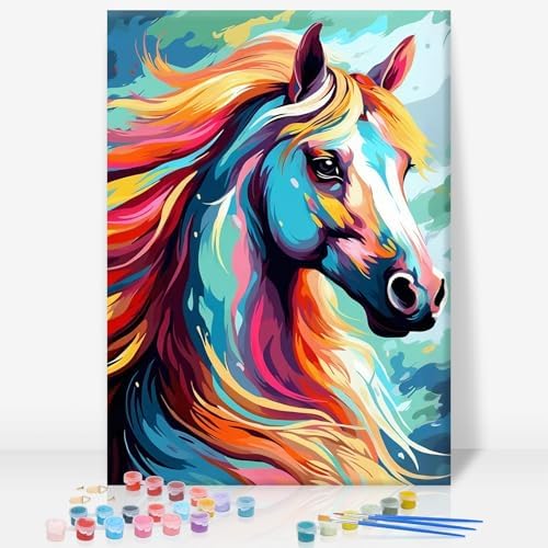 GEEHEIY Framed Paint by Numbers Kit for Adults, Colorful Horse, 8 x 12 Inch by GEEHEIY