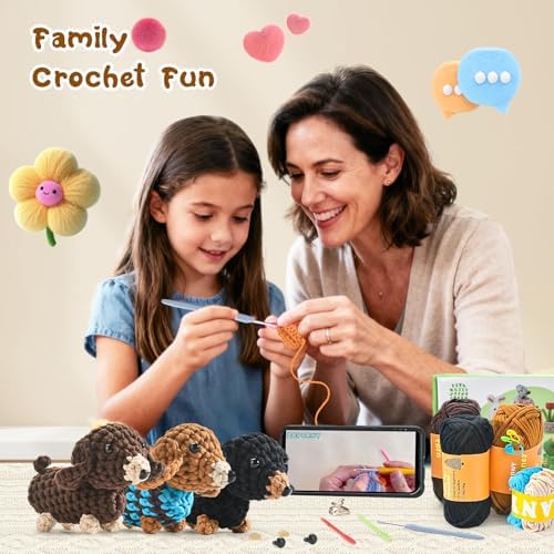 Zummipals Crochet Kit for Beginners, Easy Crochet Kit for Adults w Step-by-Step Vid Tutorials, Beginner Knitting Kit, Makes Crochet Animals Dachshund Crochet Kits, Ideal Crochet Gifts (30% EX Yarn) - Image 6