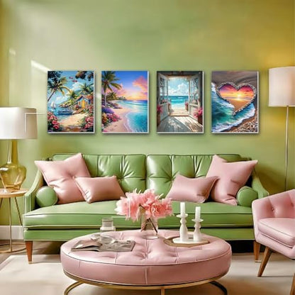 ICYANART 4 Pack Beach Paint by Numbers for Adults with Framed and Easel - Image 2