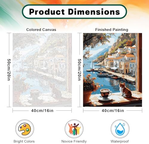 Possoco Paint by Numbers Kit for Adults Beginner Cat, Seaside Landscape Easy Adult Paint by Number Kits on Canvas, DIY Acrylic Number Painting for Adults Teens for Home Decor 16x20 Inch - Image 3