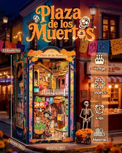 CUTEBEE Book Nook Kit - Mexican Fiesta DIY Miniature Dollhouse, Vibrant LED Bookshelf Decor Alley Model for Adults Teens, Gifts for Family and Friends（Plaza de Los Muertos） - Image 2