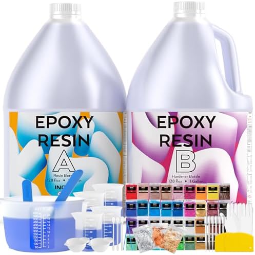 INCLY 2 Gallon Crystal Clear Epoxy Resin Kit, Casting & Coating Resin Supplies for Jewelry Making, River Table Tops, Art Painting, with 36 Colors Mica Powder, Large Silicone Cup & Sticks by INCLY