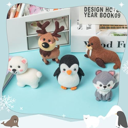 WATINC Needle Felting Kit - 5 Set Unique Different Cute Doll Wool Felt Needle Tools Foam Pad Instruction, DIY Home Decoration Craft Party Supplies for Art Work Starter Beginners (Polar Animal) - Image 4