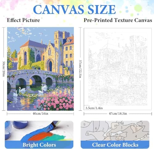 ZRIZQ Landscape Paint by Numbers Kit for Adults Beginner,Cityscape,16x20 - Image 2