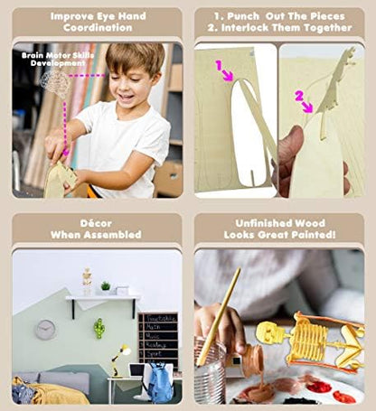 Puzzled 3D Puzzle Human Skeleton Wood Craft Construction Model Kit, Fun & Educational DIY Wooden Toy Assemble Model Unfinished Crafting Hobby Puzzle to Build & Paint for Decoration 50 Pieces Pack - Image 3