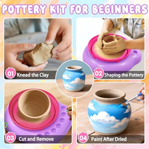 Weilim Pottery Wheel for Kids Beginners, Air-Dry Clay & Paint Kit Ages 6-12 - Image 3