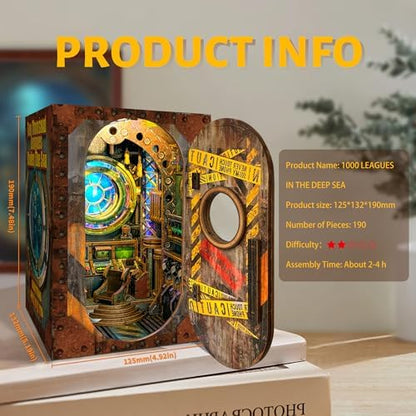 DIY Book Nook Kit, Submarine Miniature House Kit - Dollhouse Booknook Bookshelf Decor 3D Wooden Puzzle - 1000 Leagues in The DEEP SEA (SQ-39) - Image 3