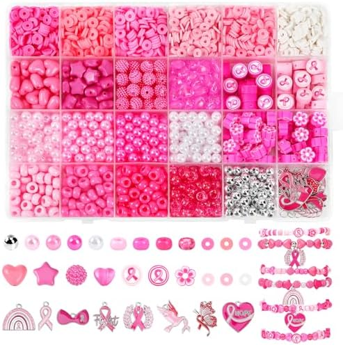UPINS 2100Pcs Breast Cancer Awareness Beads Kit for Jewelry Making Bracelet by UPINS