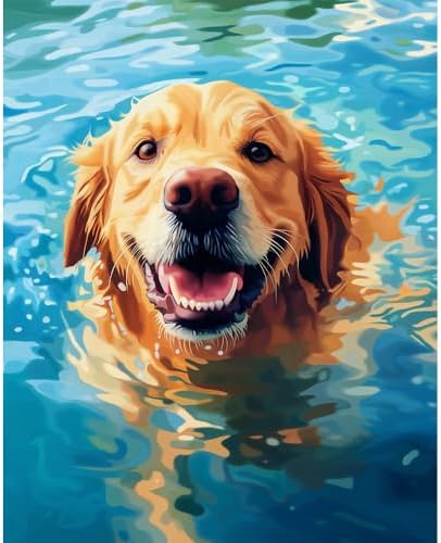 Natuyalo Paint by Numbers Kit for Adults Beginner - Swimming Dog Adult Paint by Number Kits on Canvas, Animals Easy Adults' Paint-by-Number Kits Acrylic Painting for Gift Home Wall Decor 16x20 inch by Natuyalo