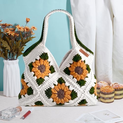 FREEBLOSS Crochet Sunflower Tote Bag Kit Beginners Crochet Kit for Adults with Step-by-Step Video Tutorials Knitting Handbag Set - Image 5