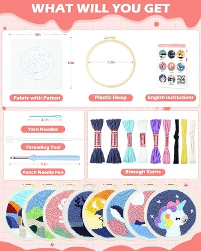 FIVEIZERO Yarn Punch Needle Craft Kit for Beginners,Unicorn Needle Punch Kit - Image 2