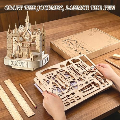 3D Wooden Puzzles for Adults, DIY Magic Castle Model Building Kit w/Music - Image 5