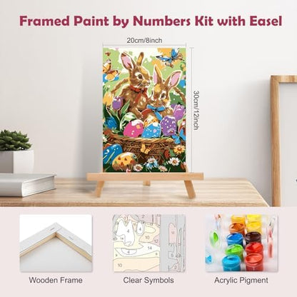 MOGTAA Easter Bunny Paint by Numbers Kit for Adults Beginners with Frame, Easter Eggs Adult Paint by Number Kits on Canvas with Easel, Easy DIY Butterfly Oil Painting Kits for Home Decor, 8x12in - Image 2