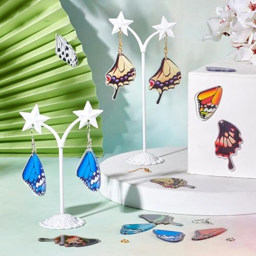 FASHEWELRY 40Pcs Acrylic Butterfly Wings Charms Fairy Wings Earring Charms Dragonfly Wings Pendants with 120Pcs Earring Hooks & Jump Rings for Crafts Jewelry Making - Image 2