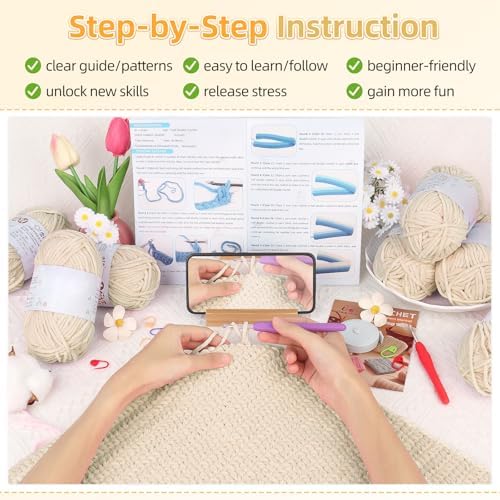 Aeelike Crochet Blanket Kit for Beginners, Easy Soft Crochet Kit, Khaki - Image 4