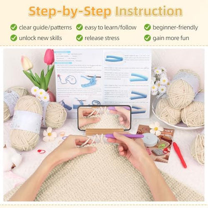 Aeelike Crochet Blanket Kit for Beginners, Easy Soft Crochet Kit, Khaki - Image 4