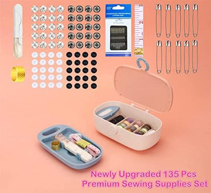FKOG Portable Sewing Kit Basic, 135 Pcs Travel Sewing Supplies Repair Organizer with Self Threading Needles,Scissors,Measure Tape, Emergency Sewing Accessories for Adults, Beginners & Seniors (Green) - Image 3