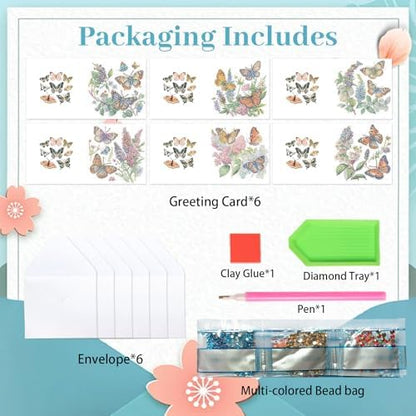 Tontut 6pcs Diamond Painting Kit Greeting Card, Butterfly 5D DIY Diamond Handmade Holiday Greeting Card with Envelope, Christmas Gift Congratulation - Image 3