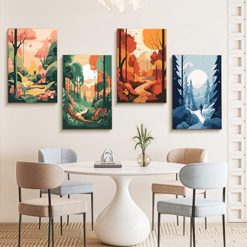 4 Pack Framed Paint by Numbers Kit for Adults with Wooden Easel, 8x12 Inch - Image 2
