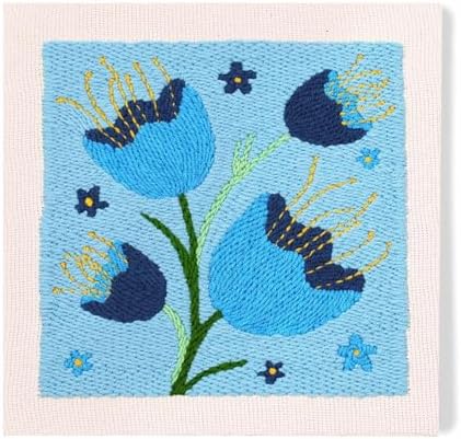 LB Blue Floral Punch Needle Kit Frame, Punch Needle Kits Adults Beginner Hand Embroidery Starter Kit with Flower Pattern and Instructions Punch Needles Embroidery Kit Include Embroidery Hoop Threads by LB