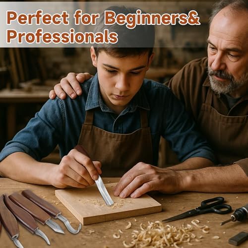 Wood Carving Kit, 17Pcs Wood Carving Tools, Professional Whittling Knife Set, Wooden Hand Knives with Sheath & Deluxe Leather Roll Bag for Beginners Adults & Starter Woodworking - Image 2