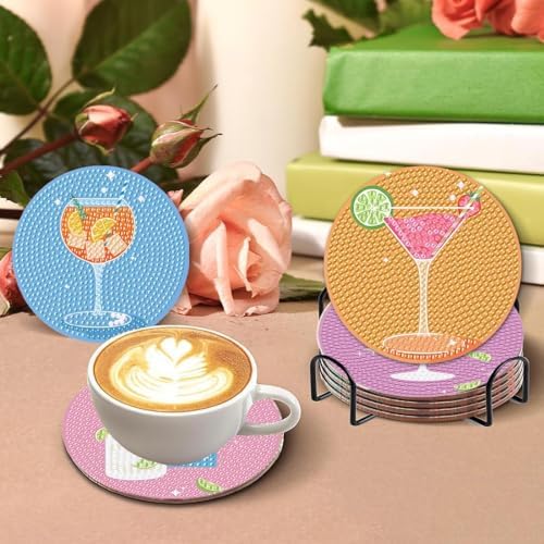 8Pcs Diamond Painting Coasters with Holder,DIY Cocktail Life Coaster Diamond Art Kits for Adults,Beginners Round Full Drill Diamond Art Craft Supplies - Image 3