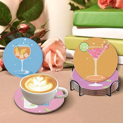 8Pcs Diamond Painting Coasters with Holder,DIY Cocktail Life Coaster Diamond Art Kits for Adults,Beginners Round Full Drill Diamond Art Craft Supplies - Image 3