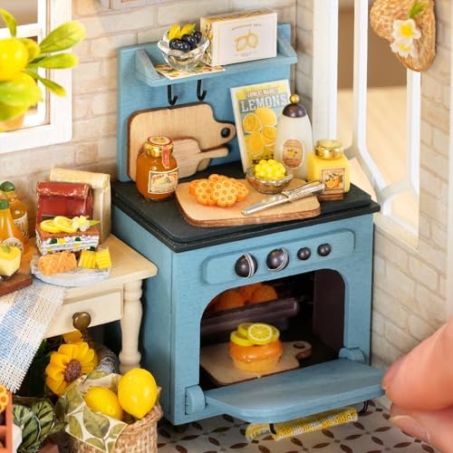 CUTEROOM DIY Miniature House Building Kit for Adults with LED Lights - Realistic Mini Dollhouse Model & Wooden Furniture, Creative Craft Kit for Home Decor Gift- Sunshine Season - Image 6