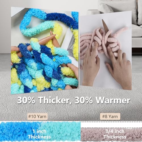 Cozyful Chunky Yarn for Hand Knitting - #10 Chunky Chenille Blanket Yarn, Jumbo Big Thick Chunky Yarns for Crocheting, Tie Dye Bulky Knit Yarns, 8 Skein (20 yds 8 oz Each Skein), Multi Blue & Yellow - Image 3