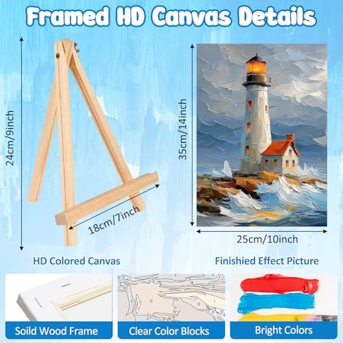 MAXBYE Lighthouse Framed Paint by Numbers Kits for Adults with Wooden Easel, Easy DIY Adult Paint by Number Kits on Canvas, Paintings Kit for Beginners Gift Home Wall Garden Decor 10×14 Inch - Image 3
