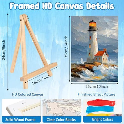 MAXBYE Lighthouse Framed Paint by Numbers Kits for Adults with Wooden Easel, Easy DIY Adult Paint by Number Kits on Canvas, Paintings Kit for Beginners Gift Home Wall Garden Decor 10×14 Inch - Image 3