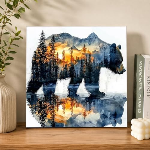 AUKELHJ Framed Paint by Numbers Kit for Adults, Bear, 10x10 inch - Image 2