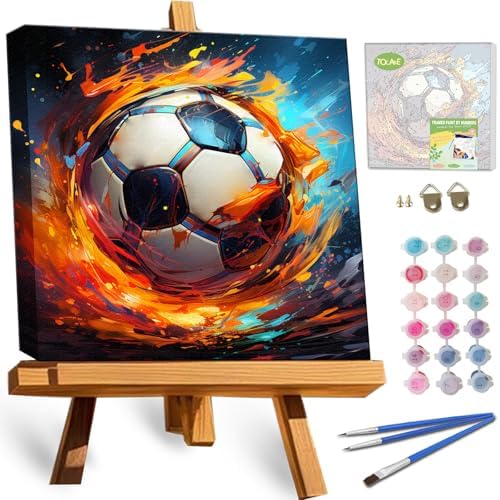 TOCARE Framed Paint by Numbers Kit for Adults Beginners & Kids Ages 8-12,12x12inch Soccer Paint by Number with Frame,Cartoon Sports Football Paint by Numbers Framed Canvas(Without Easel) by TOCAREDirect