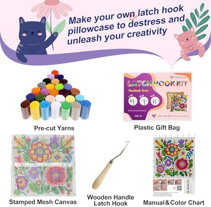 veirousa Colorful Flowers Latch Hook Pillow Kits for Adults Beginners - Image 3