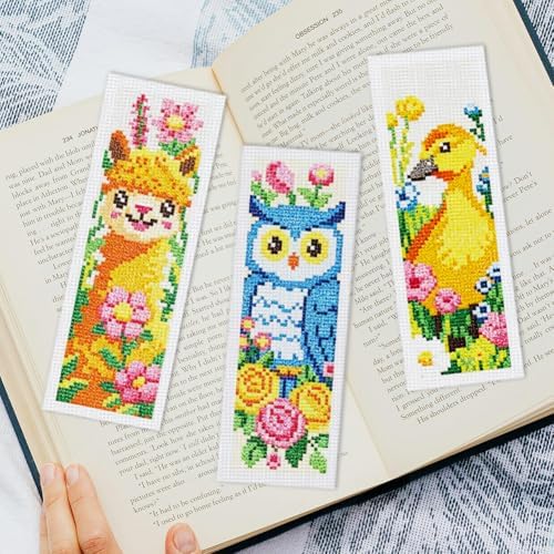 INFUNLY 6Pcs Animal Cross Stitch Bookmark Kit 3x8.5 Inch Stamped Embroidery Kit for Adults with Backing Felt Floss Pre Printed Fabric Needlepoint Bookmark Set DIY Craft Gift for Readers Writers - Image 5