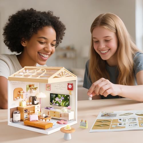 Modern Living Room DIY Miniature House Kit for Adults, 3D Dollhouse with LED Light & Dustproof Door, Stackable Connectable Display Case, Creative Gift for Home Decor Lovers Teens Women - Image 4