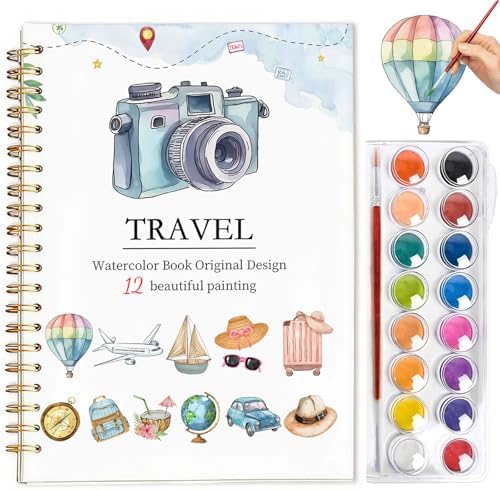 Easy Watercolor Workbook for Beginners - 12 Beautiful Step-by-Step Paintings Water Coloring Book, Includes 16 Colors Paints, Relaxing Art Projects and Creative Gift for Adults & Teen (Travel) by Yangmics+Direct