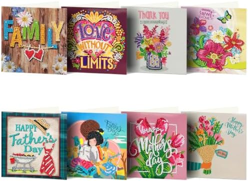 8PCS Fathers Day Mothers Day DIY Greeting Card Kits with Envelopes Diamond Art Greeting Cards Diamond Art Cards Kits for Adults DIY Crafts Family Friend Gifts by Unknown