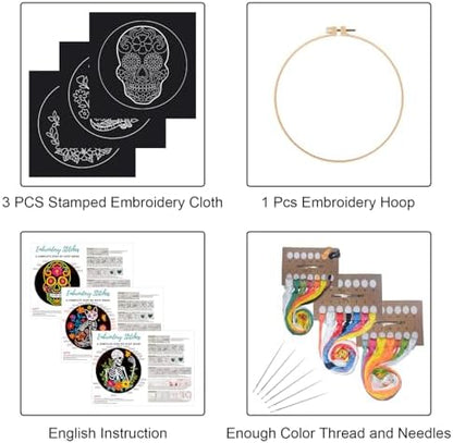 Louise Maelys 3 Set Halloween Skull Embroidery Kit for Beginners - Image 2