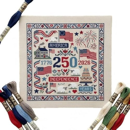 USA 250th Anniversary Cross Stitch Kit 9.8 x 9.8 Inch, 1776-2026 Patriotic Embroidery Kit for Beginners Adults, DIY 4th of July Patriotic Needlepoint Set with Threads Needle Wall Decor Craft Gift by RUIQLXHANG