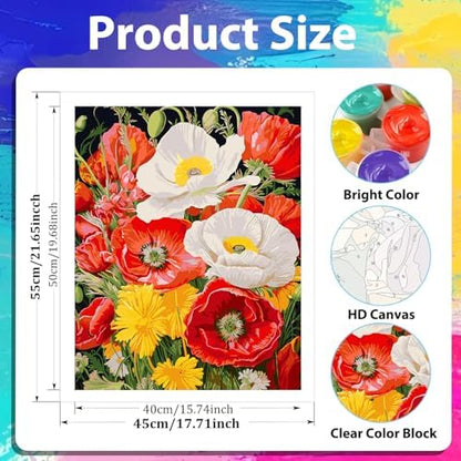 xcemhil Flowers Paint by Number Kit for Adults, Poppy Paint by Numbers Kit, Adult Paint by Number Kits on Canvas for Gift Home Wall Decor 16x20in - Image 2