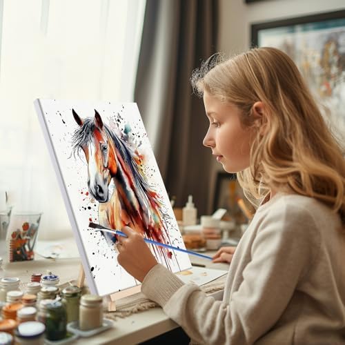 Bowetile Framed Paint by Numbers for Adults Beginners with Wooden Easel, Horse Adults' Paint-by-Number Kits on Canvas, Watercolor Acrylic Number Painting for Home Decor Birthday Gifts, 8x12in - Image 4