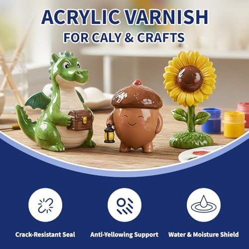 OSBANG Air Dry Clay Glaze Kit, 2-Pack 100ml Gloss and Matte Clear Varnish Top Coat, Protective Sealer for Air-Dry Clay, Polymer Clay and Acrylic Paintings, for Crafts and DIY Projects - Image 5